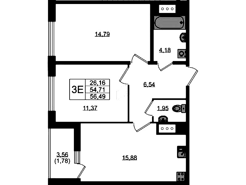 2-комнатная квартира 56.49 м², 9/10 эт., ЖК «UP! Квартал Новый Московский»